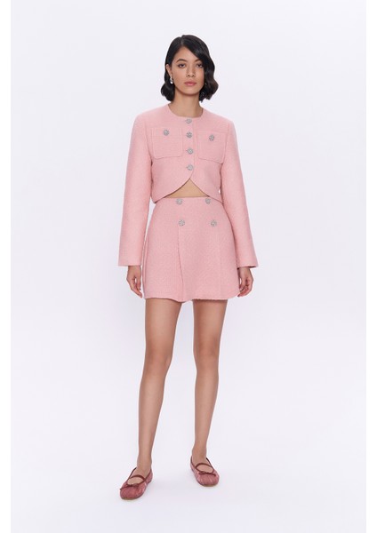 Parlak Taşlı Simli Tüvit Ceket Pembe modelleri