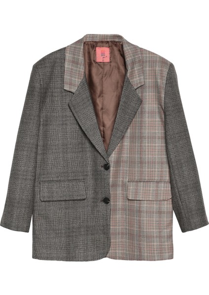 Match Detaylı Kareli Kruvaze Yaka Blazer Ceket Kahverengi fiyatları