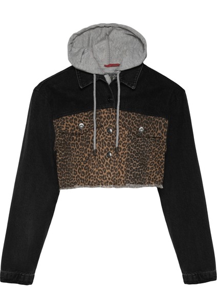 Leopar Matchli Kapüşonlu Crop Ceket Bej fiyatları