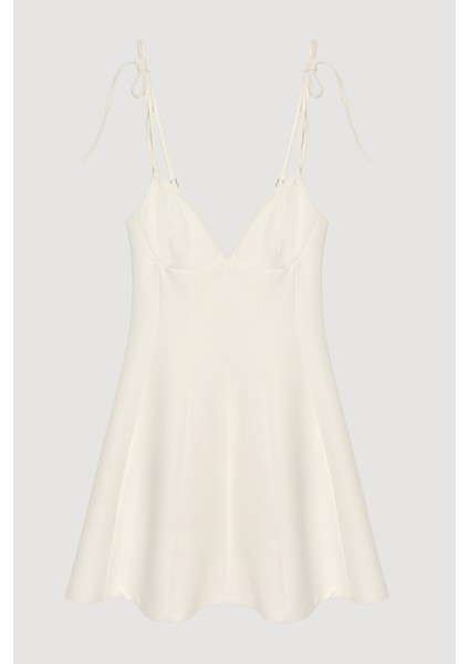 Kalp Yaka Bağlamalı Ip Askılı Mini Elbise Ekru fiyatları