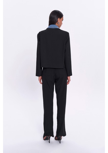 Denim Match Detaylı Düğmeli Ceket Siyah indirimleri