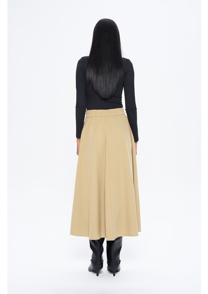 Beli Lastikli Midi Boy Basic Etek Bej indirimleri