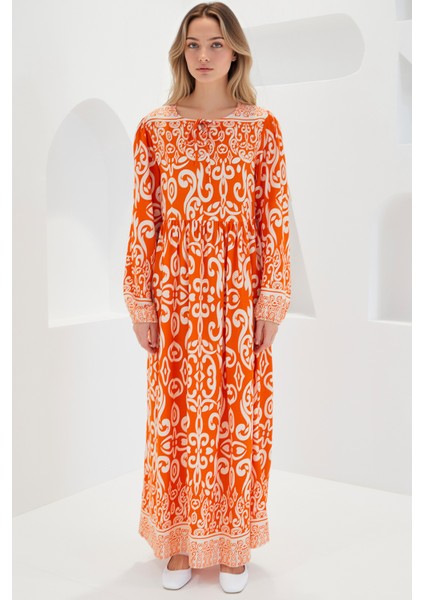 Kadın BDART Bağlamalı Desenli Maxi Elbise Çok Renkli