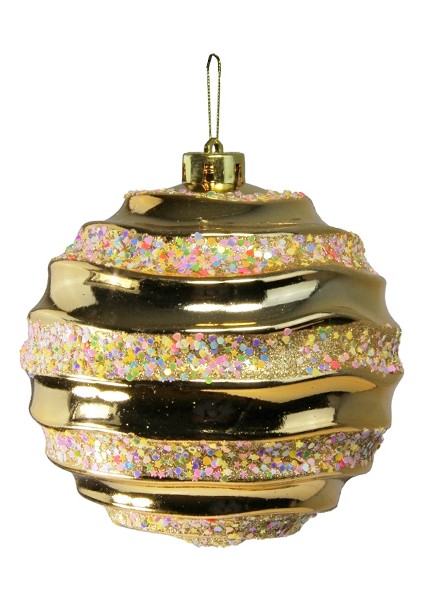 Yılbaşı Süsü Dalgalı Şeritli Candy Top Altın 15 cm