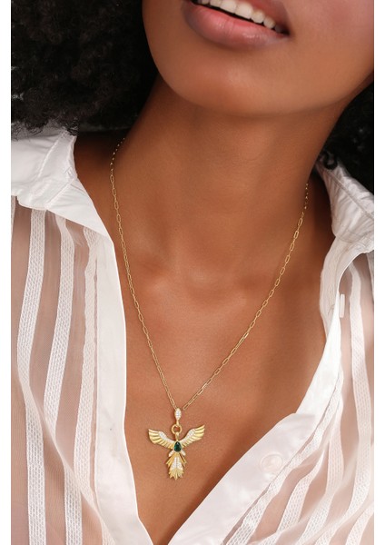 Kadın 925 Ayar Zümrüt Taşlı Anka Kuşu Kolye fiyatları