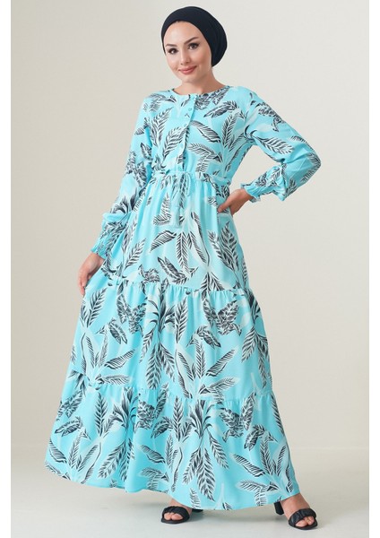 Kadın BDART Düğmeli Yaka ile Çiçekli Maxi Elbise Blue modelleri