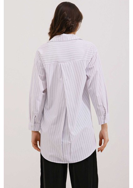 Kadın BDART Cep Detaylı, Büyük Beden, Çizgili Poplin Gömlek White fırsatları