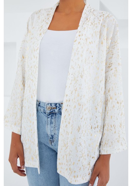 Kadın BDART Desenli Pompom Detaylı Şal Yaka Kimono Natural indirimleri