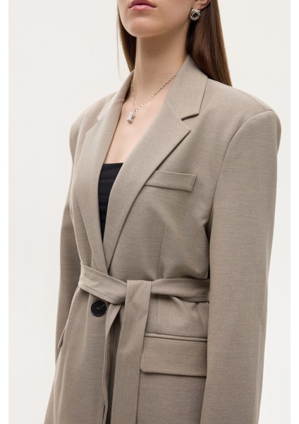 Kuşaklı Tek Düğmeli Oversize Blazer Ceket Vizon fırsatları