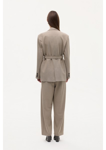 Kuşaklı Tek Düğmeli Oversize Blazer Ceket Vizon indirimleri