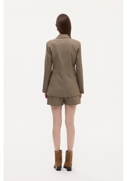 Broş Aksesuarlı Ekose Blazer Ceket Kahverengi indirimleri