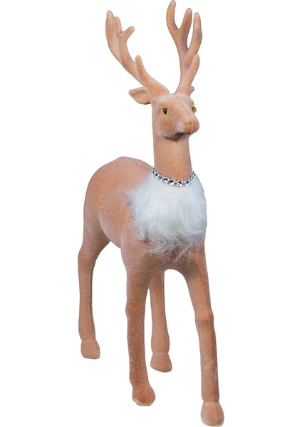 Yılbaşı Süsü Floklu Boynuzlu Geyik Biblo Pembe 33 cm