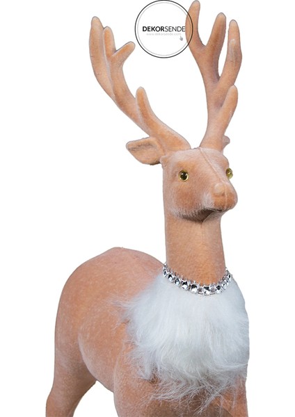 Yılbaşı Süsü Floklu Boynuzlu Geyik Biblo Pembe 33 cm fiyatları
