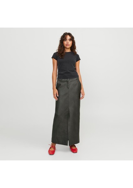 Kadin Deri Görünümlü Maxi Boy Yirtmaçli Etek - Maddy fırsatları