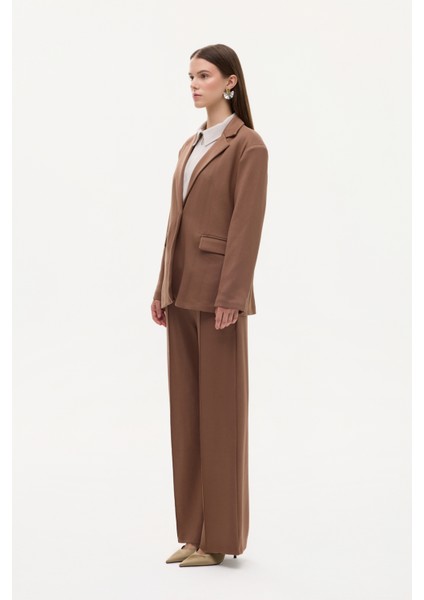 Tek Düğmeli Yumuşak Dokulu Oversize Blazer Ceket Kahverengi modelleri