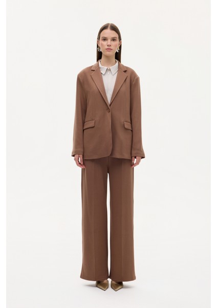 Tek Düğmeli Yumuşak Dokulu Oversize Blazer Ceket Kahverengi fırsatları