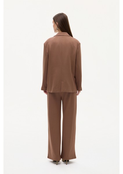 Tek Düğmeli Yumuşak Dokulu Oversize Blazer Ceket Kahverengi indirimleri