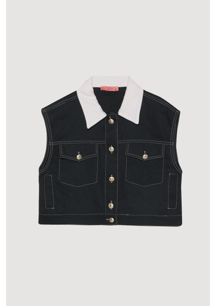 Yaka Detaylı Düğmeli Crop Gömlek Lacivert fiyatları