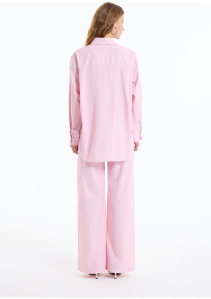 Ince Çizgili Oversize Gömlek Pembe indirimleri