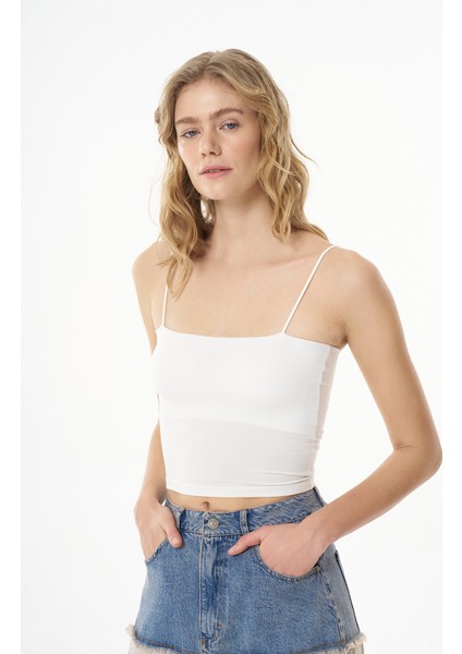 Askılı Crop Basic Atlet Ekru modelleri