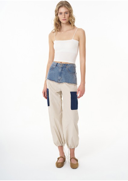 Askılı Crop Basic Atlet Ekru fırsatları