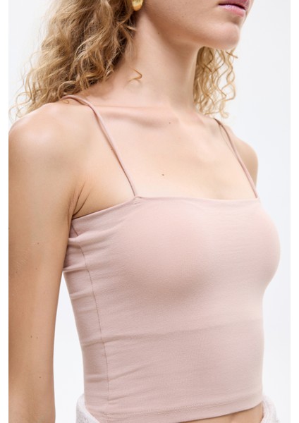 Modal Askılı Crop Basic Atlet Bej modelleri