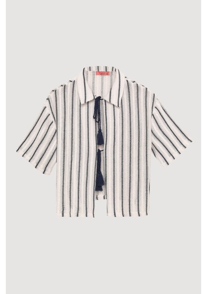 Örgü Detaylı Bağlamalı Kısa Kol Gömlek Ekru fiyatları