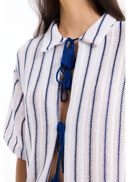 Örgü Detaylı Bağlamalı Kısa Kol Gömlek Ekru fırsatları