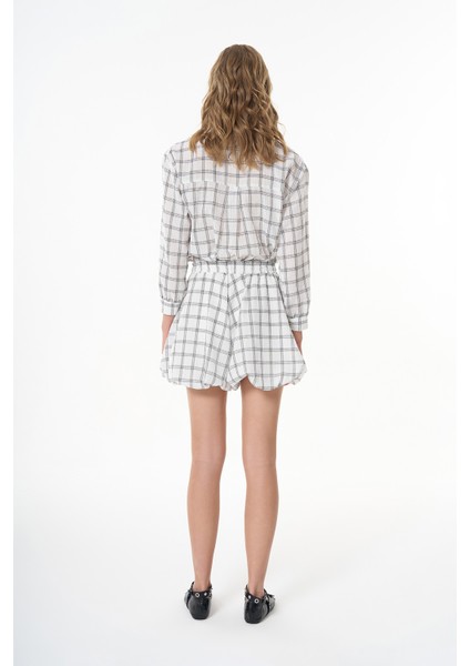 Ekose Çizgili Bağlamalı Gömlek Ekru indirimleri