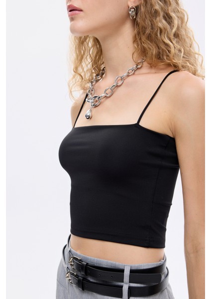 Ip Askılı Basic Crop Atlet Siyah modelleri