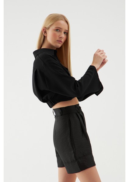 Beli Lastikli Crop Gömlek Siyah fiyatları