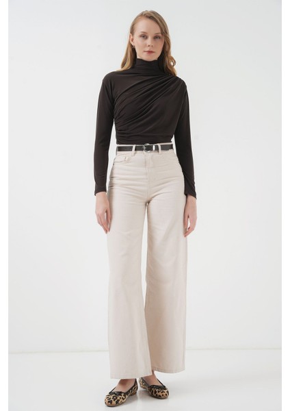 Kadın BDART Volan Detaylı, Dar Kesim, Yuvarlak Yaka Bluz Brown fiyatları