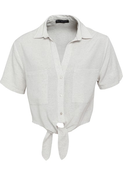 Keten Bağlama Detaylı Gömlek Naturel fiyatları
