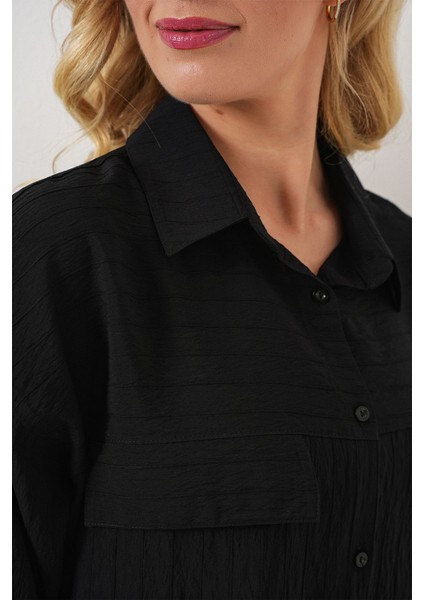 Kadın BDART Cepli Dokulu Krep Gömlek Siyah indirimleri