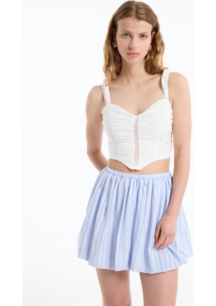 Dantel Detaylı Drapeli Crop Bluz Ekru modelleri