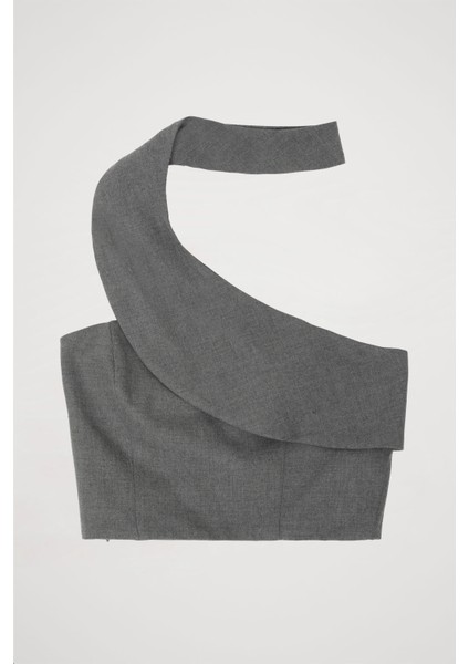 Boyun Detaylı Crop Bluz Koyu Gri fiyatları