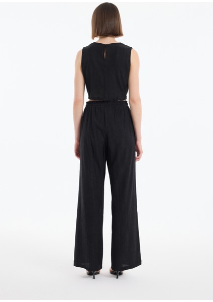 Beli Lastikli Desenli Bol Paça Pantolon Siyah indirimleri