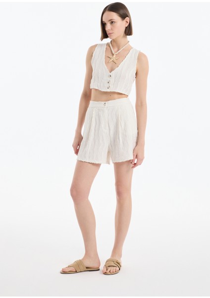 Cep Detaylı Dokulu Keten Mini Şort Naturel modelleri