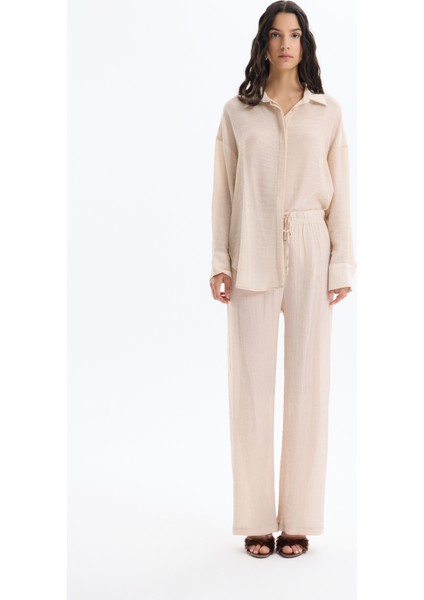 Lastikli Bel Dokulu Pantolon Taş fırsatları