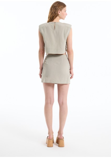 Yanları Bağlamalı Çizgili Vatkalı Bluz Haki indirimleri