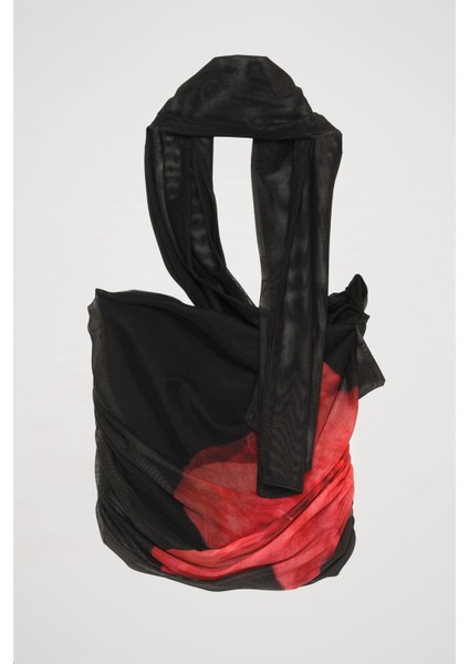 Drapeli Desenli Tül Bluz Siyah fiyatları