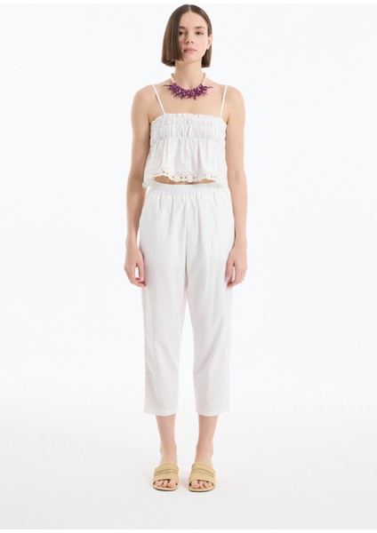 Şerit Dantelli Askılı Volanlı Bluz Ekru modelleri