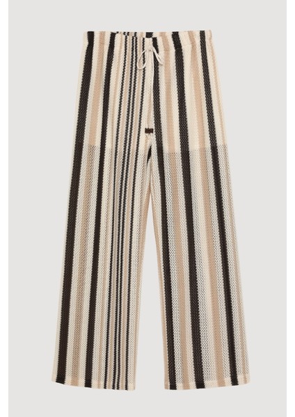 Renkli Çizgili Örgü Pantolon Kahverengi fiyatları