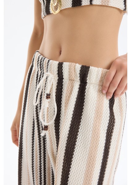 Renkli Çizgili Örgü Pantolon Kahverengi modelleri