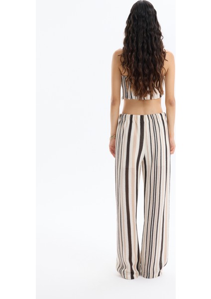 Renkli Çizgili Örgü Pantolon Kahverengi indirimleri