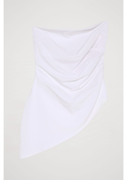 Straplez Asimetrik Bluz Beyaz fiyatları