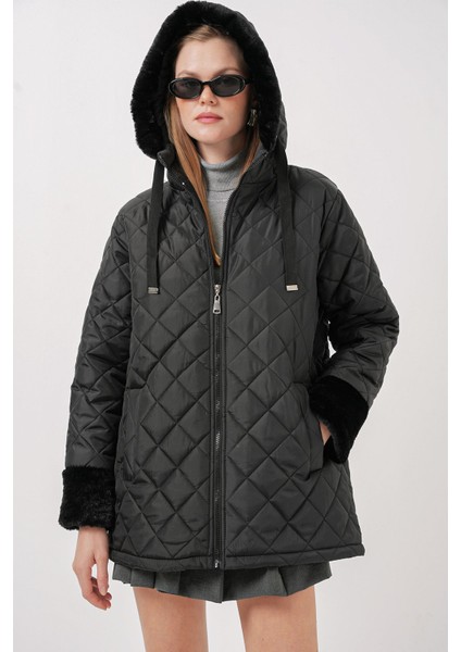 Kadın BDART Kapüşonlu Uzun Puff Down Ceket Siyah fırsatları