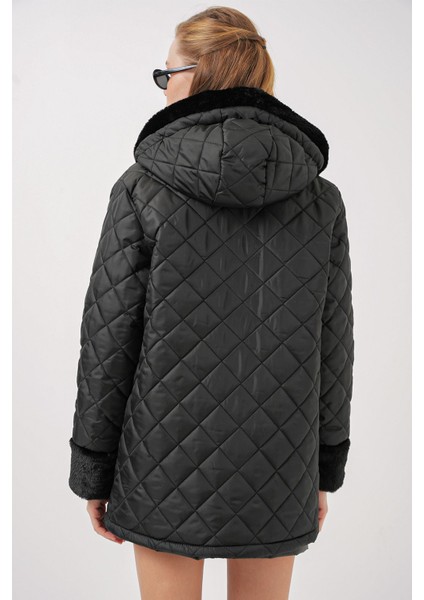 Kadın BDART Kapüşonlu Uzun Puff Down Ceket Siyah