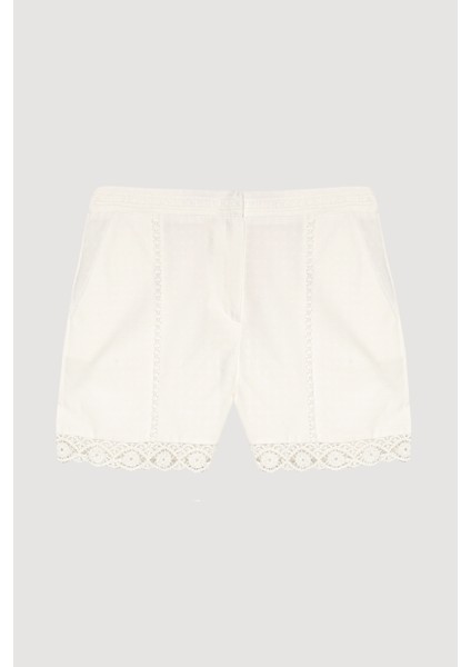Dantel Şeritli Mini Şort Ekru fiyatları