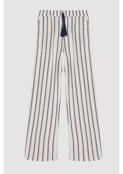 Bağcık ve Püskül Detaylı Çizgili Pantolon Ekru fiyatları